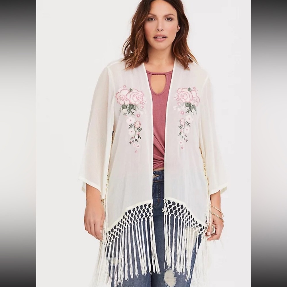 Torrid Embroidered Fringe Kimono 1/2